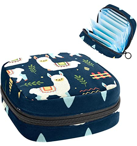 Alpaka Lama Cute Cartoon Lama Periode Tasche Tragbar Tampon Aufbewahrungstasche für Damenbinden, Mehrfarbig, 4.7x6.6x6.6 in/12x17x17 cm