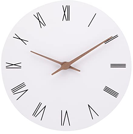 ACCSHINE MDF Holz Wanduhr Ohne TickgeräUsche Lautlos Modern 30cm Quarz Groß Batterie Betriebene Wanduhr Einfach zu Lesen für Zimmer Zuhause KüChe Schlafzimmer BüRo Schule (Weiß+Römische Ziffern)