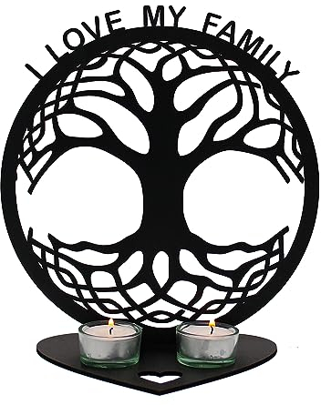 Teelichthalter Familienbaum Lebensbaum - Baum i Love My Family - Familie Geschenk kerzenhalter - Tischdeko Mama Papa - in 7 Farben