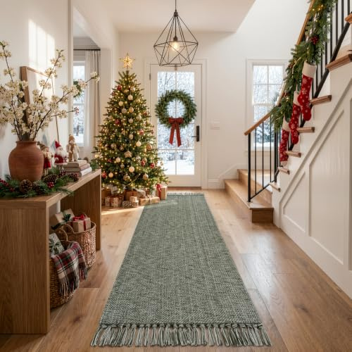 Collive Boho-Teppich für Flur, 7,6 x 2,1 m, Salbeigrün