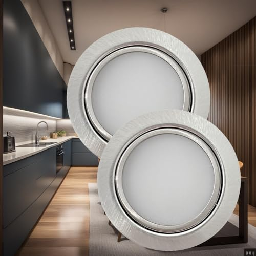 Rolux 2er Set LED Möbeleinbauleuchte Emma 12V 3W Warmweiß 3000K | Ultra flach Ø65mm Einbaustrahler | 180lm | inkl. LED Trafo & Mini-Verteiler | Für Möbel, Küche, Schrank | Einfache Montage, IP20