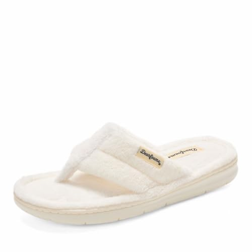 Dearfoams Women's Melanie Terry Thong Slipper, White Muslin, 7-8