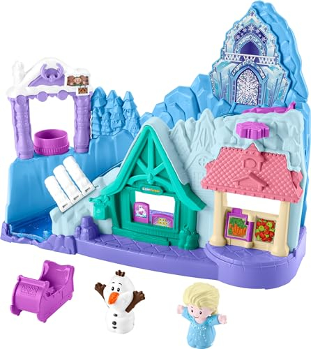 Fisher-Price Little People Spielset für Kleinkinder Disney Die Eiskönigin Arendelle Schlittenabenteuer mit ELSA- und Olaf-Figuren für Kinder ab 18 Monaten, HWB34