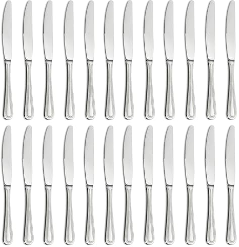 hunnycook coltelli da tavola 24 pezzi, set di coltelli in acciaio inox, coltello da burro/coltello da piatto da 8,8 con bordi perlati per la casa/sala da pranzo, lavabile in lavastoviglie