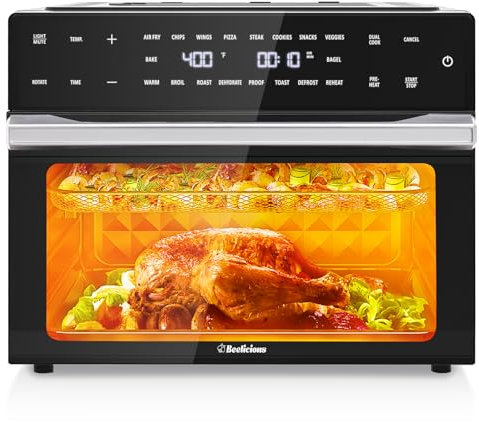 Beelicious® Pro 32QT - Friggitrice ad aria extra grande, 19 in 1, con girarrosto e disidratatore, forno a convezione digitale, per piano di lavoro per pizza da 13, 1800 W (nero)