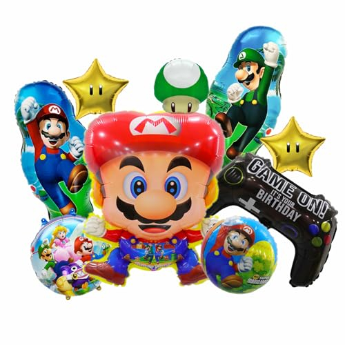 9 Stück Super Luftballon Geburtstag, Super Bros Folienballon Kindergeburtstag Dekoration