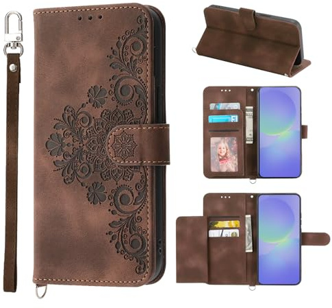 Auslbin Blumen Hülle Kompatibel mit Xiaomi Poco X6 Pro 5G/ Redmi K70e 6.67 Tasche, 5 Kartenfächer Handyhülle Vintage-Stil PU-Leder Flip Schutzhülle für Poco X6 Pro 5G/ K70e, Braun