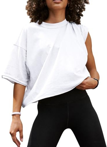 EBANKU Oversized Workout Shirts for Women Short Sleeve Crop Tops Casual Basic Cotton Athletic Yoga Running Cropped T-Shirts White