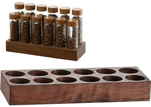 Coffee Beans Storage Container Tube Display Rack Walnut Solid Wood Base Accessory Portable Coffee Beans Storage Tubes Wooden Stand