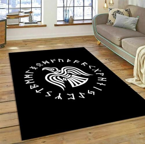 TSMMB Wikinger Teppich Wohnzimmer Kurzflor 60X90 3D Teppich Nordische Mythologie Schlafzimmer Flauschig Rechteckiger rutschfest,Kinderzimmer Teppich Jungen Waschbar,A24