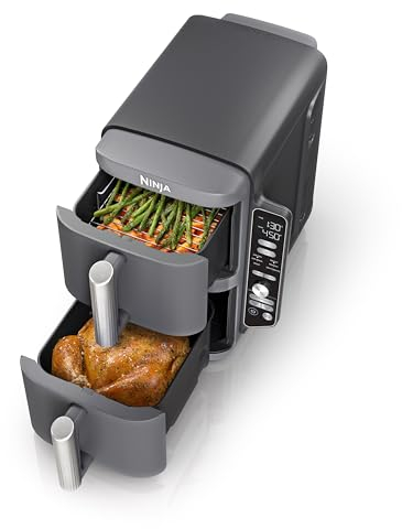 Ninja SL401 DoubleStack XL - Freidora de aire de 2 cestas, tecnología DoubleStack cocina 4 alimentos a la vez, diseño compacto, 10 cuartos de galón, 6 en 1, acabado inteligente y cocina combinada,