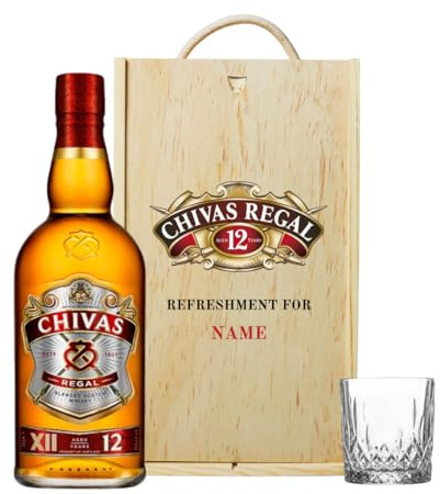 Chivas Regal Personalised 12 Year Old Scotch Whisky Gift Set | 70cl Bottle, 40% ABV, Engraved Wooden Gift Box & Glass, Luxury Whisky for Him, Her, Birthdays & Special Occasions
