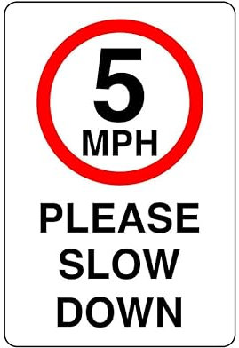 Veuillez ralentir 5 km/h. Plastique rigide de 1,2 mm haute visibilité et durabilité pour une utilisation en intérieur/extérieur (200 mm x 150 mm) assurant la sécurité à une distance de visualisation