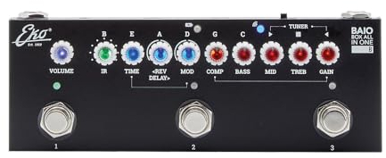 EKO GUITARS - BAIO B PEDALE MULTIEFFETTO CON IR INTEGRATI PER BASSO Elettrico e Acustico, 8 IR Amplificatori, Controlli di Tono, Compressore, Chorus, Phaser e Delay