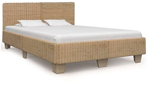 KTHLBRH Betten Kopfteil Bett Doppelbett Bettrahmen Handgewebt Echtes Rattan 140×200 cm Geeignet für Familienzimmer