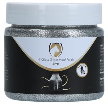 Holland Animal Care Hi Gloss Glitter Hoof Polish 150 ml - Pferdepflege - Glitzer für Hufe und Fell - Hufpflege - Feuchtigkeitsspendend - Inklusive Bürste - Mikroplastikfrei - Silber