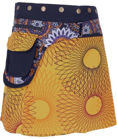 Wickelrock, kurzer Pilz Print Goa Rock, Cacheur mit Druckknöpfen | 100 % Baumwolle, Mini-Länge, schmale Passform, Druckknöpfe, Taschen, flexibel einstellbar, vielseitig tragbar.