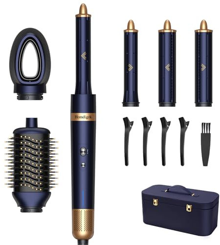Air Styler Haarstyler 6-in-1,1300W Warmluftbürste Set Mit 110000 U/Min Haartrockner,Curly All in One Airstyler,Lockenstab Automatisch,Glätteisen,Zum Styling,Volumisieren,Locken und Glätten(Dunkelblau)