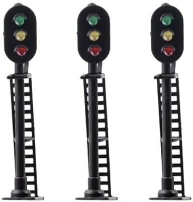SEWACC Modèle De Feu De Signalisation Ferroviaire Miniature pour Maquettes De Train Ho Décor De Table De Sable Lumière Signal Vert Jaune Rouge 3 Pièces