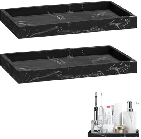 XINSUO 2 Pieces Trays for Cosmetics Rectangular,Shatterproof Bathroom Tray,Vanity Tray,For Fabric Candles,Towels,Small Cosmetics(20 x 10 cm, Ink Black)