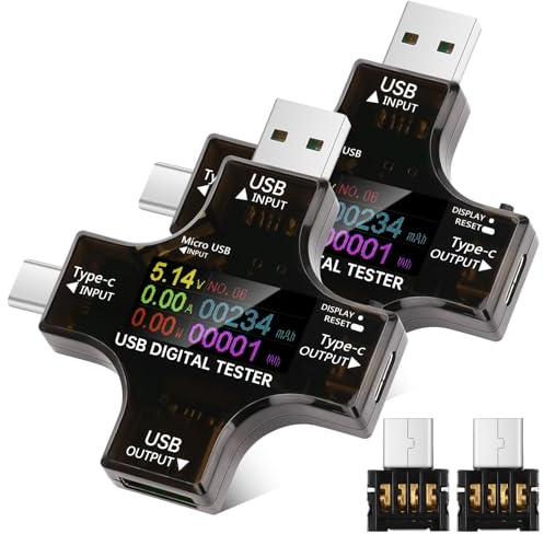 Fastsaw 2 Stück Typ-C- und USB-Tester 2 in 1, DC 3,6–32 V, 0–8 A, Multifunktions-Leistungsmesser, IPS-Digital-LCD-Display, unterstützt Multimeter-Spannung, OTG-Protokolle und mehrere Schnellladungen