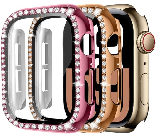 Glitter Protective Cases With Screen Film for Apple Watch 11/10 42mm Women | Diamond Design,Full Cover,Hard PC Protective Cases with Screen Protector for iWatch Series 11/10 42mm, 2 Pcs