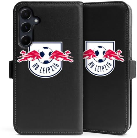 Klapphülle kompatibel mit Samsung Galaxy A 55 5G Handyhülle aus Kunst Leder schwarz Flip Case RB Leipzig transparent Offizielles Lizenzprodukt