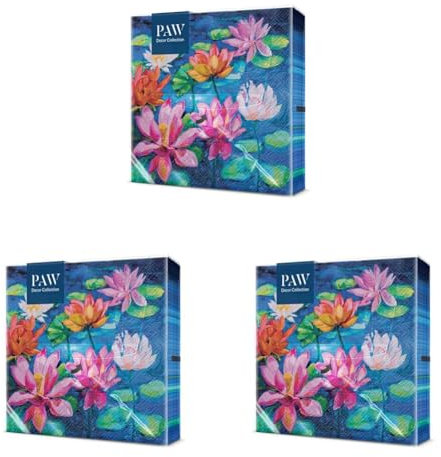 PAW - Servietten 3-lagig (33 x 33 cm) I 20 Stück I Perfekt für Geburtstage, Partys, Hochzeiten, Kommunion und Feiern I Tischdeko Bunte Papierservietten - Lilienteich Flora I Lily Pond (Packung mit 3)