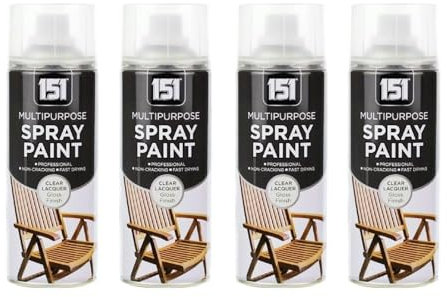 DIOXSTAR Clear Lacquer Spray Paint, Gloss Finish, Fast Drying, Non-Cracking, Suitable for Furniture’s, Indoor and Outdoor Use, Easy to Use, Long-Lasting, 400ml (4 PCS)