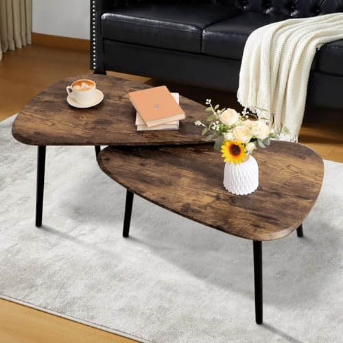 WDSHIYI Lot de 2 tables basses gigognes irrégulières pour salon, tables d'appoint modernes et minimalistes triangulaires pour canapé, chevet, chambre à coucher, appartement Ofiice