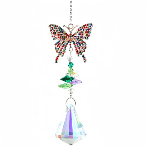 WULILONG Sonnenfänger zum Aufhängen, Kristall, Schmetterlings-Anhänger, Windspiel, Regenbogen-Prisma, Fenstertropfen, Weihnachtsbaum, Heimdekoration, Kristalle