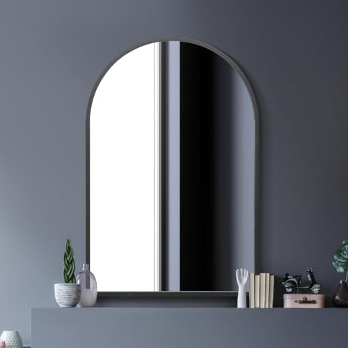 MirrorOutlet Arched Modern Black Large Arched Metal Modern Wall Mirror: 120 x 80cm - Suitable for Bedroom, Living Room, Dressing Room, and Living spaces.