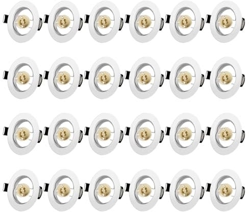 Tofisr Einbaustrahler GU10 Set, Spot Einbaurahmen Rund Matt Weiß, Lochdurchmesser 55mm-70mm, Einbauleuchte Einbaurahmen Optik, Inkl. GU10 Fassung für LED oder Halogen(50mm-Lampen), 24 Stück