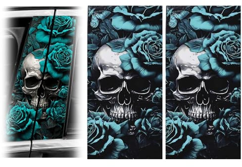 XhuangTech 1 Paar Auto Mitte Säule Schädel Aufkleber Anti-Kratzen Fenster Säule Abdeckung Außen PVC Zubehör Wasserdicht B-Säule Aufkleber Selbstklebend Stilvolle Dekor für Auto Seitentür Fenster (SA)