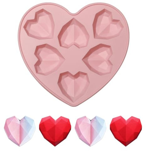 WUSJCOF 1 Pièce Moule en Silicone Diamant Cœur, Forme 3D pour Gâteau, Chocolat, Mousse, Dessert, Tablette, Cœur pour Dessert, Mousses, Cheesecake, Fondant pour Mariage, Saint-Valentin, Fête (Rose)
