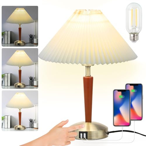 LALISU Tischleuchte mit Touchdimmer in Messing matt, Touch-Me-Funktion(3 Helligkeitsstufen), Glas alabasterfarbig weiß, Nachttischlampe für Schlafzimmer Wohnzimmer (Bronze)