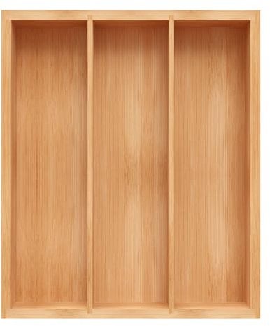 Unibambou Bamboo Utensil Drawer Organizer, Silverware Tray Organizer, Kitchen Drawer Organizer for Flatware Cutlery, (Natural, 3 Slots)