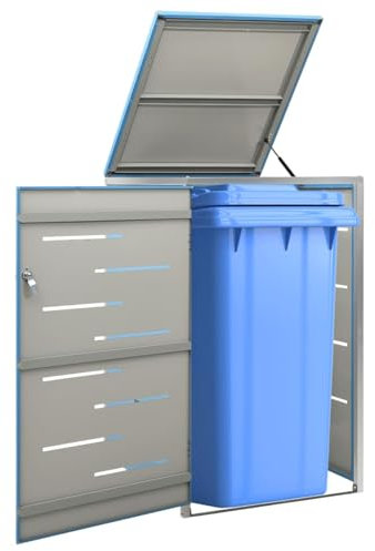 Festnight Cache Poubelle Box pour 1 Poubelles Extérieur Habillage de Poubelle en métal pour 1 poubelles Abri Poubelle Exterieur -Bleu-1 Poubelle