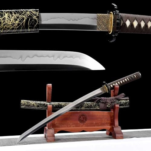 55cm handgefertigtes Wakizashi,Klinge aus T10-Stahl und Eisenschutz,Scheide aus massivem Holz mit Lack,echtes Samurai schwert für Geschenke,Dekoration,Selbstverteidigung,Rollenspiele,Kendo-Training