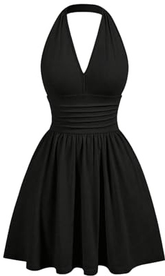 SweatyRocks Damen A Linie Kleid Neckholder Sommerkleid mit Rüschen Ärmelloses Trägerkleid Kurzes Skaterkleid Freizeitkleid Partykleid