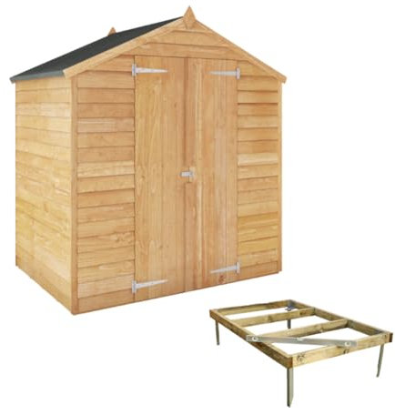 Waltons 4x6 Overlap Apex Wooden Shed – Double Door, Windowless Design, Heavy-Duty Garden Storage with Included Wooden Base – Outdoor Tool Shed for Secure Storage