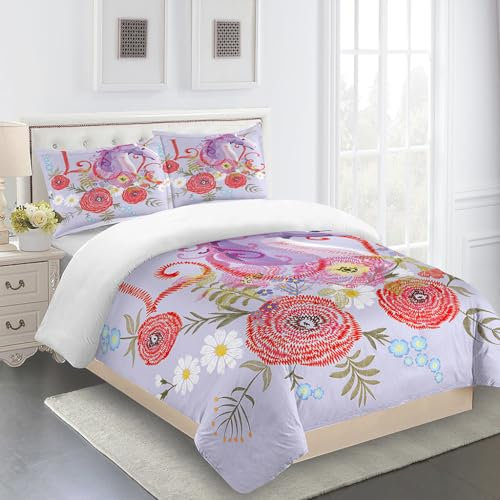Bettwäsche 200X200 Winter Lila Orange Drucken Bettbezug Super Weich, Bettwasche Set Mikrofaser,Bettdeckenbezug Mit Reißverschluss Und 2X80X80Cm Kissenbezüge