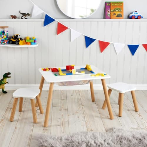 Kids Home Building Blocks Table With 2 Stools
