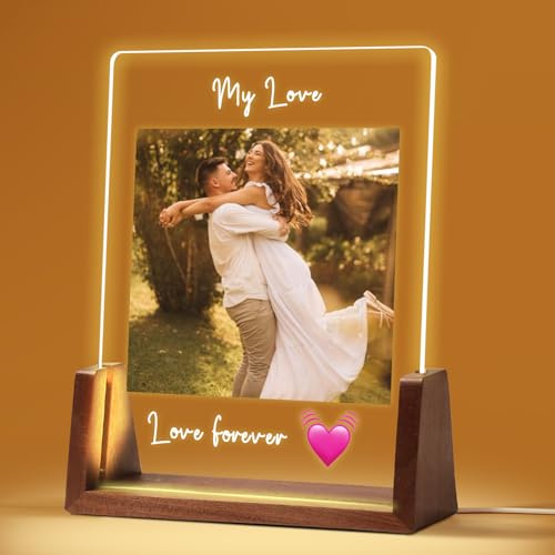 NIBESSER Personalisierte Geschenke für Frauen & Männer, Led Bilderrahmen mit Foto Valentinstagsgeschenk, Personalisierte Foto Acrylglas Valentinstag, Jahrestag, Hochzeit, Geburtstag