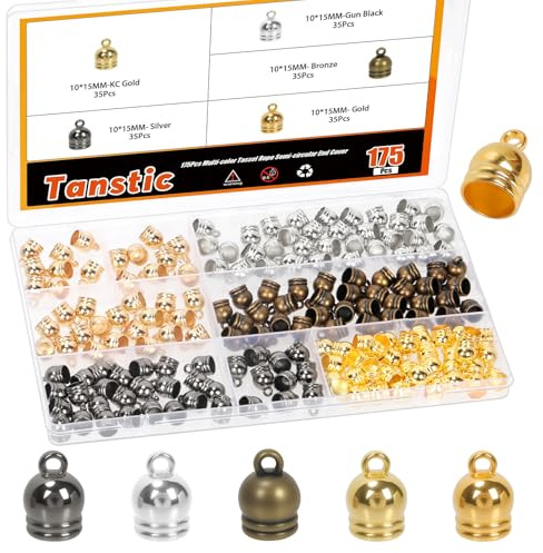 Tanstic 175 Stück Kabelendkappen, 10 mm Kunststoff-Quastenkappen Lederkabelendkappen für die Schmuckherstellung DIY-Bastelarbeiten (5 Farben)