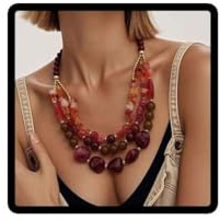 Carufin Multi layer adjustable collarbone chain bead Burgundy coral necklace earrings jewelry set For Women