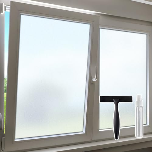 Beautysaid Window Film Privacy for Glass Windows with Tool, Matt 44.5x200cm | Frosted Window Sticker Static Cling, Anti-Glare UV Protection Frosting No Glue Stick on Home Bathroom Glass Door Office