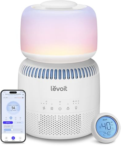 Levoit Smart Verdunstungsluftbefeuchter für Baby, Schlafzimmer, 3,8 L | Top-Fill Luftbefeuchter, Separater Sensor, Humidifier für Kinderzimmer, Blaulichtfreiem Nachtlicht, Auto Shut-off, Mattweiß