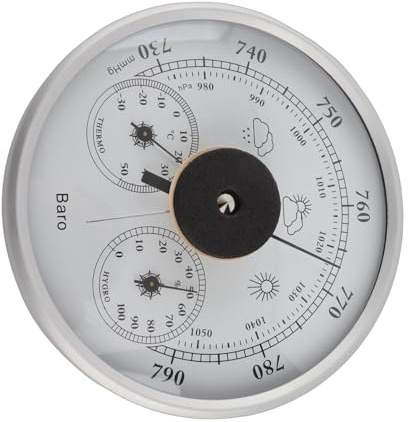 Badafaci Runde Wetterstation, Wandmontage, Metall, Thermometer, Hygrometer, 3-in-1, Aluminium-Zifferblatt, Heimdekoration, 132 Mm, Wohnzimmer, Garten