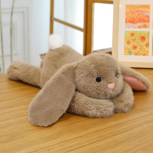 Xiyocadt Hase Kuscheltier,45cm Süß Langohrkaninchen Plüschtier,Weiches Kaninchen Stofftier Schmusetier zum Kuscheln & Spielen,liegende Positionen Kissen,Geschenke für Mädchen Jungen (Dunkelbraun)
